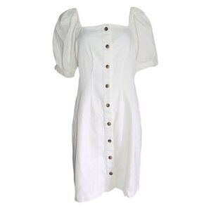 Who What Wear Dress Womens Size XL Solid All White Button‎ Front Puff Sleeve